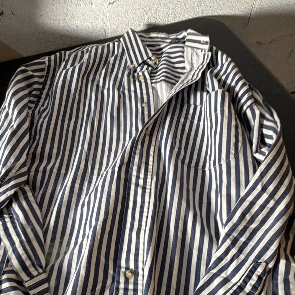 Ivy Crew Striped Woven Cotton Button-Up Shirt Blue White Long Sleeve L Men